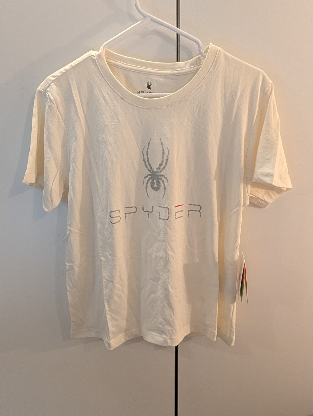Spyder Woman's XL Cream/Light Gray Logo Tee NWT